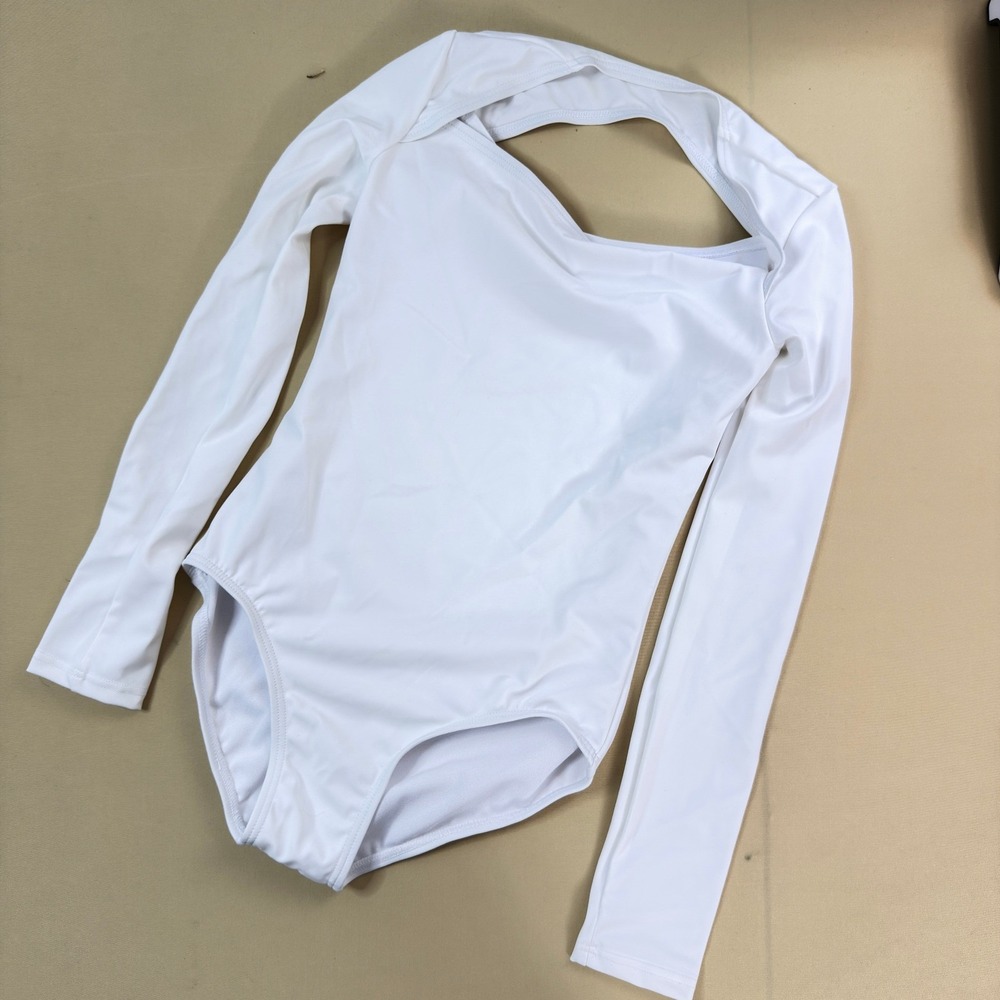 NWOT Balera Leotard Kids MC White Excellent Long Sleeve Open Back Dance 15421‎